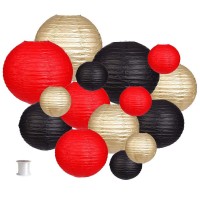 Paper Lanterns Decorative, Party Supplies For Wedding Graduation Anniversary Birthday Party Decorations Black/Gold/Red 15Pcs