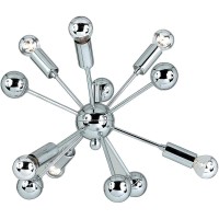 The AF Lighting 56936H Supernova Six Light Mini Chandelier features a polished chrome finish with six silver tipped 40 watt bulbs included Also its design features a central sphere which has slender bulb arms coming out of it This modern style chandelier 