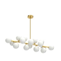 Crossio Post-Modern Gold Chandelier Rectangle Pendant Ceiling Light Fixture For Kitchen Island Dining Room Over Table (Milky White Lampshade)