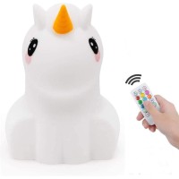 Tianhaixing Animal-Shaped Big Night Light For Children/Adult, Rechargeable Led Soft Silicone (Bpa Free) Bedside Lamp, Adjustable Brightness And 9 Colors By Touch Control & Remote Control (Big Unicorn)