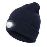 Unisex Beanie Hat With Light, Usb Rechargeable Led Headlamp Beanie, Gifts For Dad Father Men Husband Warm Knitted Cap Navy Blue