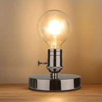 Zevnico Vintage Table Lamp Base Only Without Shade, Mini Basic Edison Exposed Light Bulb Stand, E26 E27 Short Edison Desk Lamps For Small Spaces With 5.75' Cord On Off Switch & Plug In (Gloss Black)