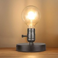 Zevnico Vintage Table Lamp Base Only Without Shade, Mini Basic Edison Exposed Light Bulb Stand, E26 E27 Short Edison Desk Lamps For Small Spaces With 5.75' Cord On Off Switch & Plug In (Matte Black)