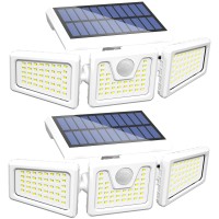 Incx 118 Led Solar Motion Lights Outdoor 2 Pack, 3 Heads Solar Security Lights With Motion Sensor Ip65 Waterproof, Flood Lights For Wall, Patio, Garden, Porch, Garage White