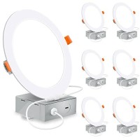 6 Inch Ultra-Thin Led Recessed Lighting With Junction Box, 3000K Warm White Canless Downlight, 12W=110W Eqv, Dimmable Led Ceiling Lights, 850Lm, Etl Certified, 6 Pack