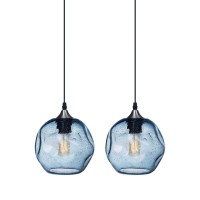 Casamotion Pendant Lights 2 Pack Art Glass Snowflake Kitchen Island Lighting Blue Seeded Bubbles Light Fixtures Over Dining Room Table Bedroom Bathroom Brush Nickel 7 Inch Diam