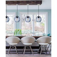 Casamotion Pendant Lights 2 Pack Art Glass Snowflake Kitchen Island Lighting Blue Seeded Bubbles Light Fixtures Over Dining Room Table Bedroom Bathroom Brush Nickel 7 Inch Diam