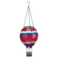 Regal Art & Gift Solar Hot Air Balloon Lantern - Hanging Solar-Powered Led Lights, Waterproof Portable Decorative Outdoor Lamp Made Of Metal & Glass For Garden, Patios & Pathway - Stripe (Large)