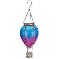 Regal Art & Gift Solar Hot Air Balloon Lantern - Hanging Solar-Powered Led Lights, Waterproof Portable Decorative Outdoor Lamp Made Of Metal & Glass For Garden, Patios & Pathway - Blue (Small)