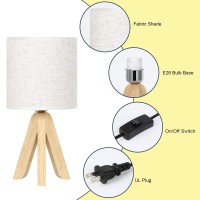 Bedside Table Lamps Set Of 2 Cute Wooden Tripod Table Lamps Small Nightstand Lamps With Rustic Fabric Linen Shade Decorative Modern Desk Reading Lamp For Bedroom, Living Room, Office, College Dorm