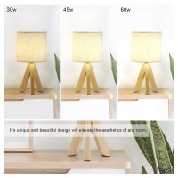 Bedside Table Lamps Set Of 2 Cute Wooden Tripod Table Lamps Small Nightstand Lamps With Rustic Fabric Linen Shade Decorative Modern Desk Reading Lamp For Bedroom, Living Room, Office, College Dorm