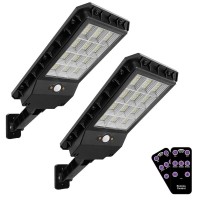 Solar Street Lights Outdoor 144 Led Solar Powered Dusk To Dawn Solar Outdoor Lights Remote Control Solar Barn Lights For Parking Lot, Garage, Yard -2 Pack