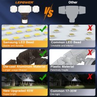 Lepower Motion Sensor Outdoor Lights, 45W 4500Lm Led Security Lights, Ip65 Waterproof, 5000K Flood Lights Outdoor With 3 Head Motion Detector For Outside Garage, Yard, Porch