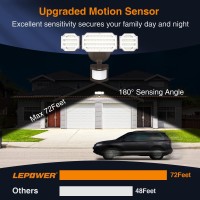 Lepower Motion Sensor Outdoor Lights, 45W 4500Lm Led Security Lights, Ip65 Waterproof, 5000K Flood Lights Outdoor With 3 Head Motion Detector For Outside Garage, Yard, Porch