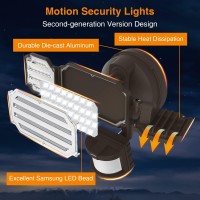 Lepower Motion Sensor Outdoor Lights, 45W 4500Lm Led Security Lights, Ip65 Waterproof, 5000K Flood Lights Outdoor With 3 Head Motion Detector For Outside Garage, Yard, Porch