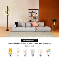 Industrial 3-Light Tree Floor Lamp With Cup-Shaped Cages Farmhouse Rustic Tall Standing Lamp For Living Room Vintage Elegant Black Pole Light With Edison E26 Base Metal Shade For Bedroom Office Hotel