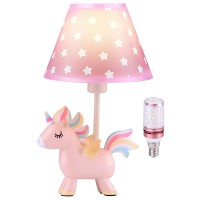 Jyps Unicorn Lamp Modern Pinkstar Led Desk Lamp For Girls Bedroom 3Color Mode Fade Resistant Fabric Shade Plugin Night L