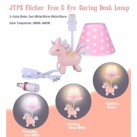 Jyps Unicorn Lamp Modern Pinkstar Led Desk Lamp For Girls Bedroom 3Color Mode Fade Resistant Fabric Shade Plugin Night L