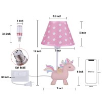 Jyps Unicorn Lamp Modern Pinkstar Led Desk Lamp For Girls Bedroom 3Color Mode Fade Resistant Fabric Shade Plugin Night L