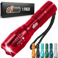 Gorilla Grip Powerful Led 750 Ft Water Resistant 5 Adjustable Mode Tactical Flashlight, High Lumens Ultra Bright Battery Life Zoom Flashlights, Small Camping Car Mini Flash Light Accessories, Red