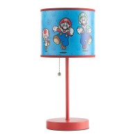 Idea Nuova Super Mario Stick Table Kids Lamp With Pull Chain, Themed Printed Decorative Shade