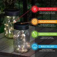 Exhart Solar Mason Jars, Set Of 3 Glass Outdoor Garden Lanterns With Lids, 12 Led Firefly Lights, Lawn And Yard Decorations, 3.5 X 5.5 Inch