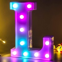 Marquee Light Up Letters Led Letter Lights Alphabet Battery Powered Seven Colors Auto-Changing Lighted Letters For Party Birthday Wedding Bar Christmas Girls Room Decoration L