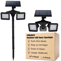 Emaner Dusk To Dawn Solar Flood & Security Lights With Motion Sensor, 100W Equivalent Outdoor Wireless Landscape Led Spotlights 6500K, Solar Powered 4500Mah, Wall Mount Or Stand In Ground, 1-Pack