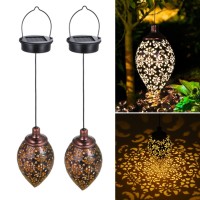 Tomshine Hanging Solar Lights Solar Lantern Led Garden Lights Metal Lamp Waterproof For Outdoor Hanging Decor (2 Pack)