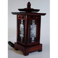 Antique Alive Carved Wood Lamp Handmade Traditional Korean Kingdom Window Design Art Deco Lantern Brown Asian Oriental Bedside Bedroom Accent Unusual Table Light (Pagoda)