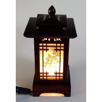 Antique Alive Carved Wood Lamp Handmade Traditional Korean Kingdom Window Design Art Deco Lantern Brown Asian Oriental Bedside Bedroom Accent Unusual Table Light (Pagoda)