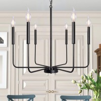 Alisadaboy Black Chandelier Farmhouse Dining Room Chandeliers 6 Light Rustic Hanging Light Fixture For Living Room Kitchen Island Foyer Entryway Bedroom Modern Pendant Lighting