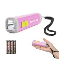 Everbrite Kids Flashlight, Mini Led Flashlight, Plastic Torch Use For Emergencies, Camping, Outdoor With Lanyard 3Aaa Battery Included, Pink