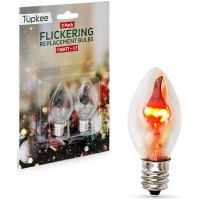 Tupkee C7 Flickering Flame Bulb - 1W, Light Bulb With Orange Glow That Flickers And Dances Up And Down - Replacement For E12 Base Christmas Candolier Window Candle - 2/Pkg