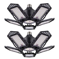 Tanbaby Metal Led Garage Lights 2 Pack 150W Garage Light 15000Lm Led Garage Lights With 5+1 Multi-Position Panels Deformable E26E27 Garage Lighting Led Shop Light 6500K Daylight For Garage Basement