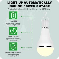 3000K 6Pk Emergency-Rechargeable-Light-Bulb, Stay Lights Up When Power Failure, 1200Mah15W 80W Equivalent Led Light Bulbs For Home, Camping, Tent