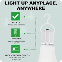 3000K 6Pk Emergency-Rechargeable-Light-Bulb, Stay Lights Up When Power Failure, 1200Mah15W 80W Equivalent Led Light Bulbs For Home, Camping, Tent