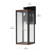 Globe Electric 44681 1-Light Outdoor Indoor Wall Sconce, Matte Black, Faux Wood Accents, Glass Shade, Wall Lighting, Porch Light, Wall Lights For Bedroom, Kitchen Sconces Wall Lighting, Home D