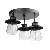 Globe Electric 60299 Flynn 3 Flush Mount Ceiling Light, Brushed Nickel, Textured Socket Accent, Clear Glass Shades