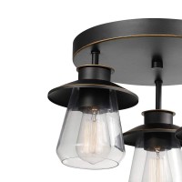 Globe Electric 60299 Flynn 3 Flush Mount Ceiling Light, Brushed Nickel, Textured Socket Accent, Clear Glass Shades