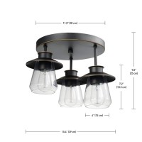 Globe Electric 60299 Flynn 3 Flush Mount Ceiling Light, Brushed Nickel, Textured Socket Accent, Clear Glass Shades