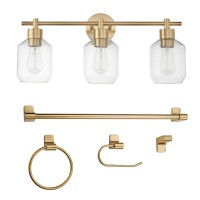 Globe Electric 51638 3-Light Vanity All-In-One Bathroom Set, 5 Piece Gold Finish