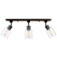 Globe Electric 59798 25 3Light Track Lighting Wood Toned Matte Black Accents Clear Glass Shades Kitchen Bathroom Home E