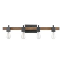 Globe Electric Phoenix 4-Light Vanity Light, Matte Black, Dark Faux Wood, Bulb Not Included