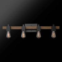 Globe Electric Phoenix 4-Light Vanity Light, Matte Black, Dark Faux Wood, Bulb Not Included