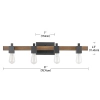 Globe Electric Phoenix 4-Light Vanity Light, Matte Black, Dark Faux Wood, Bulb Not Included