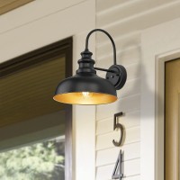 Bestshared Dusk To Dawn Sensor Farmhouse Gooseneck Barn Light, Outdoor Wall Sconce, Outdoor Black Finish Lantern For Porch With Contrast Color Interior