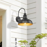 Bestshared Dusk To Dawn Sensor Farmhouse Gooseneck Barn Light, Outdoor Wall Sconce, Outdoor Black Finish Lantern For Porch With Contrast Color Interior