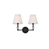 Bethany 2 Lights Bath Sconce In Black With White Fabric Shade