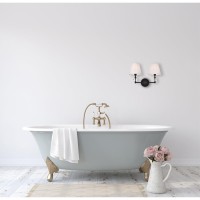 Bethany 2 Lights Bath Sconce In Black With White Fabric Shade